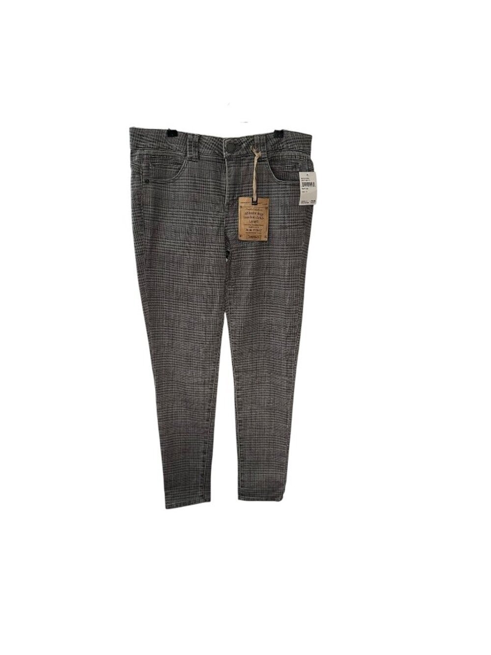 Democracy Pants Abtechnology Size 10 Gray Plaid Skinny Elastic Waist NEW NWT